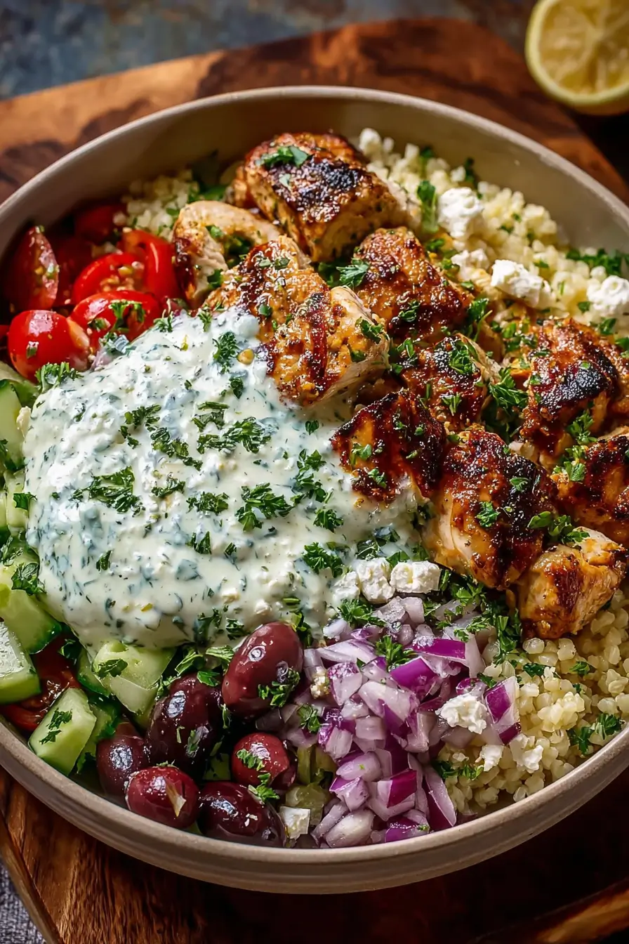 Greek Chicken Souvlaki Bowls with Garlic Sauce