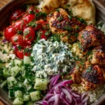 Greek Chicken Souvlaki Bowls with Tomato-Cucumber Salad