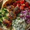 Greek Chicken Souvlaki Bowls with Tomato-Cucumber Salad