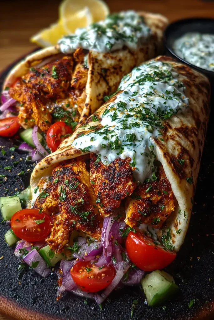 Greek Chicken Wraps with Garlic Yogurt Sauce