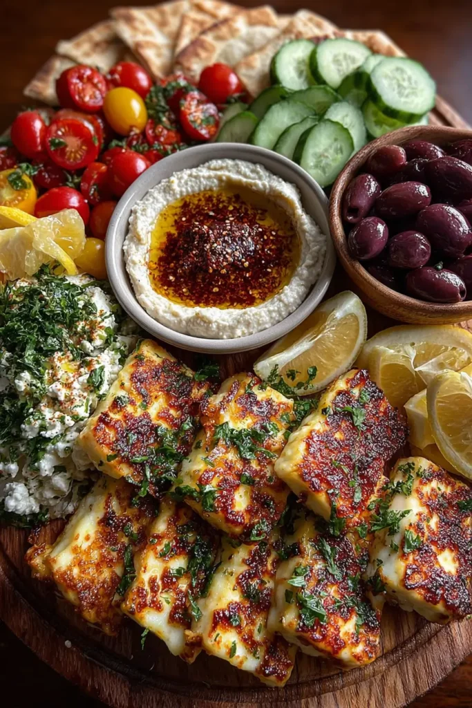 Greek Halloumi Mezze Platter with Lemon Drizzle