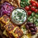 Greek Halloumi Mezze Platter with Yogurt Drizzle