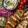Greek Halloumi Mezze Platter with Yogurt Drizzle