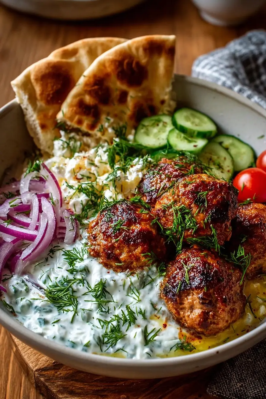Greek Lamb Meatballs with Tzatziki & Pita
