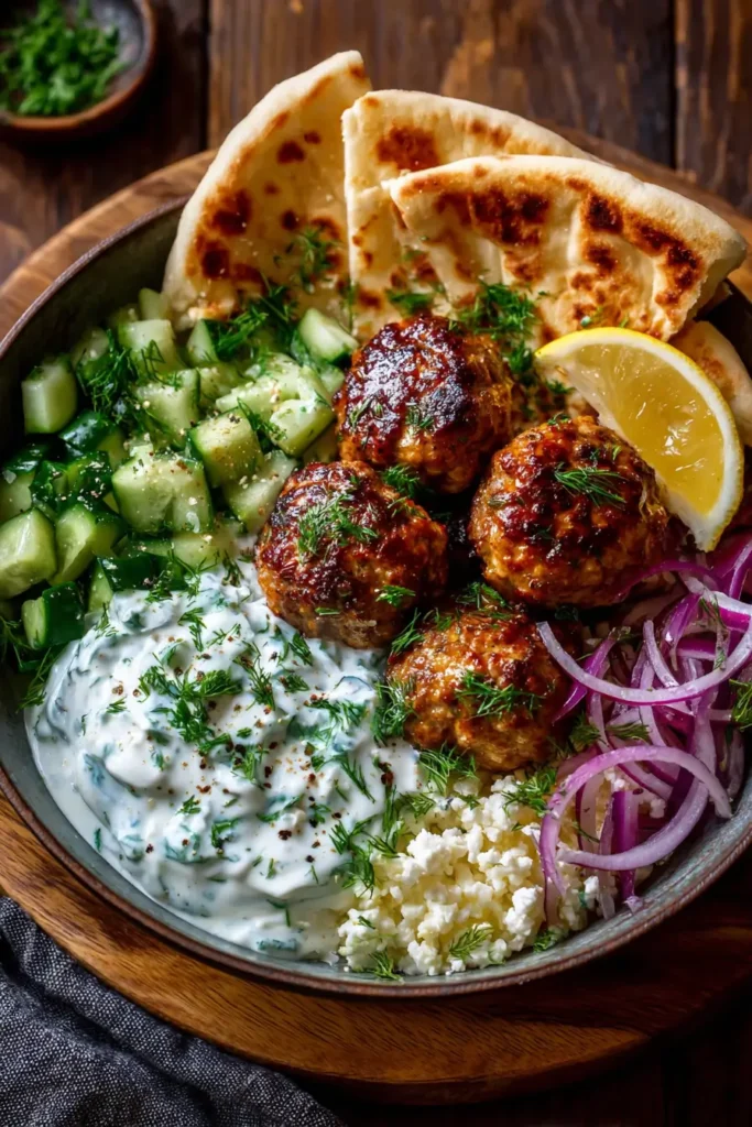 Greek Lamb Meatballs with Tzatziki & Pita