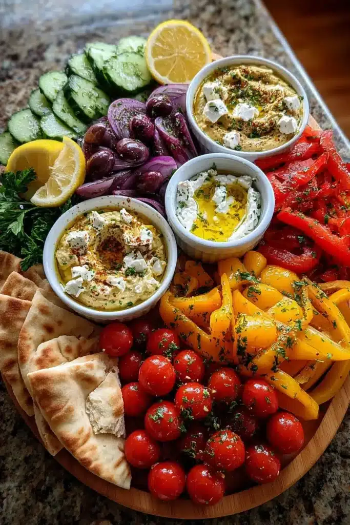Greek Veggie Mezze Platter with Lemon Drizzle