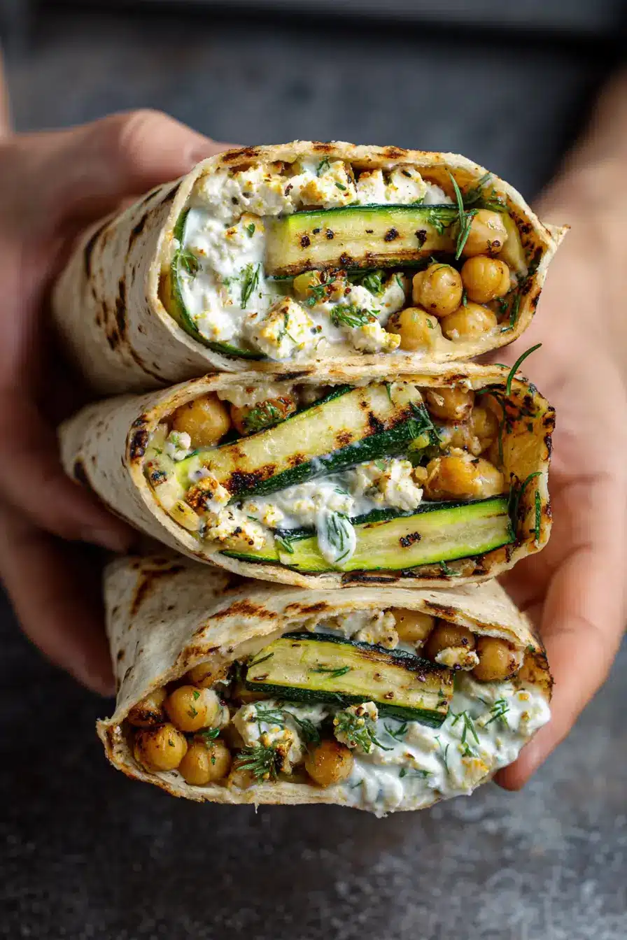 Best Grilled Zucchini & Feta Chickpea Wrap with Herbed Yogurt