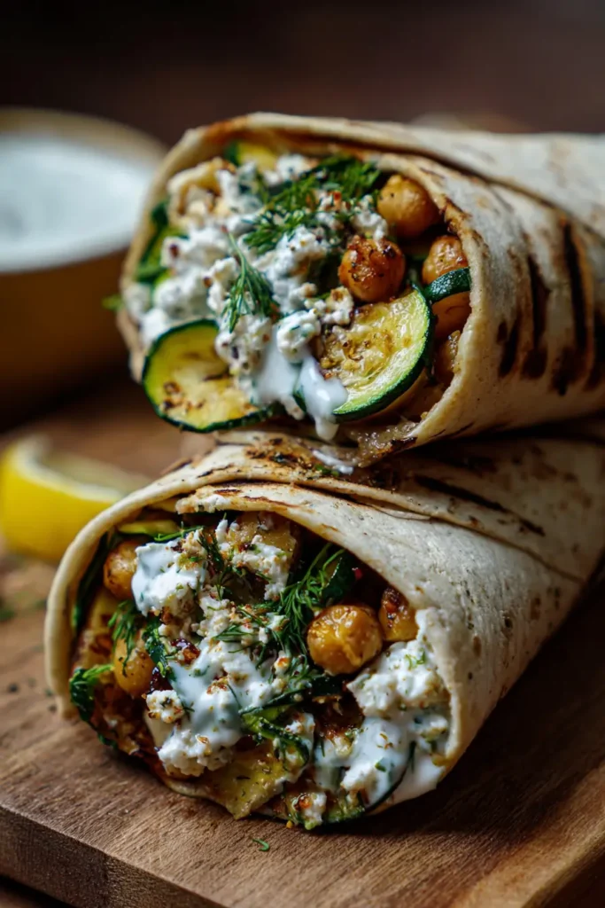 Grilled Zucchini & Feta Chickpea Wrap with Herbed Yogurt