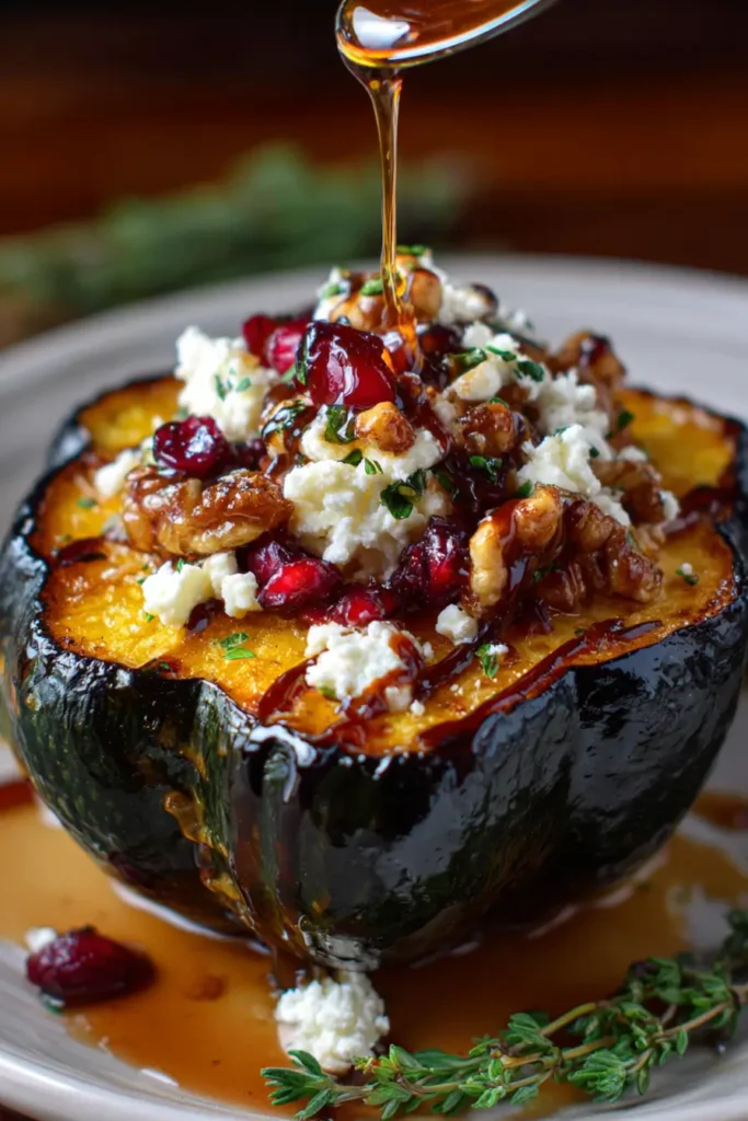 Honey-Glazed Acorn Squash with Feta Cheese and Cranberry Drizzle