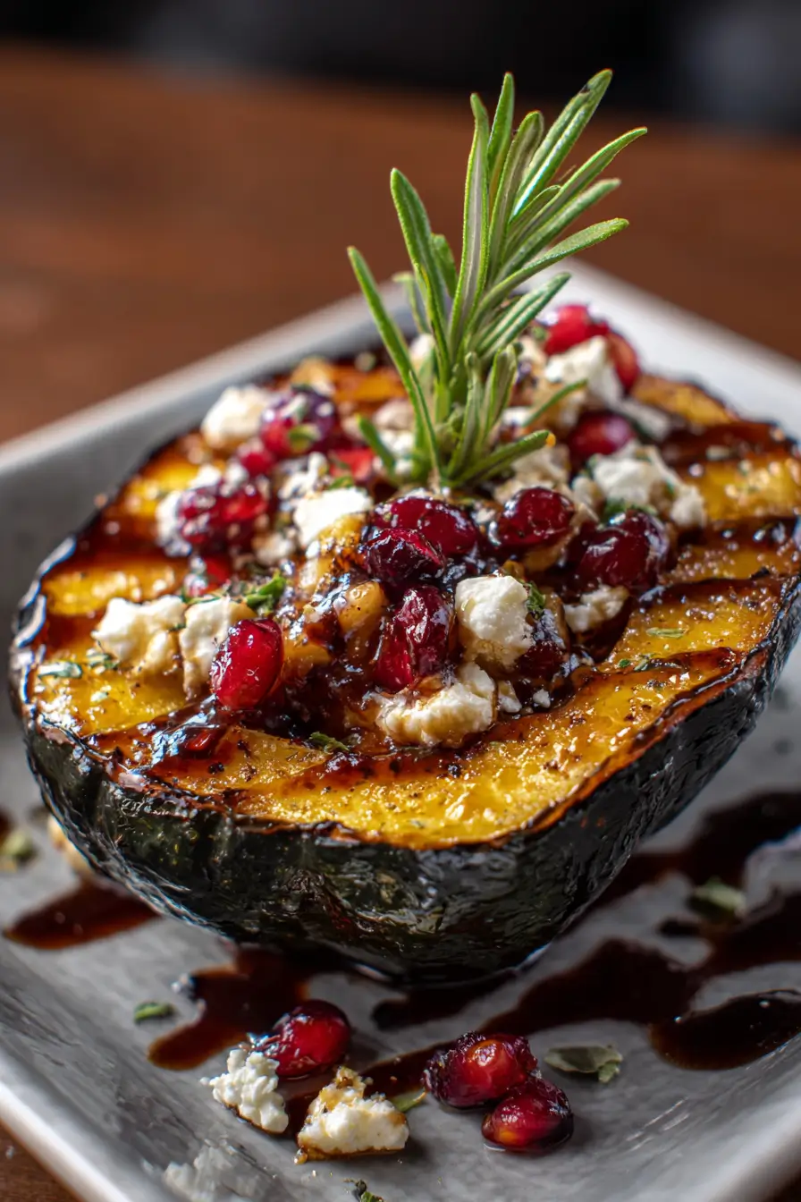 Honey-Glazed Acorn Squash with Feta Cheese and Cranberry Drizzle Recipe