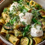 Lemon Pesto Rigatoni with Burrata & Roasted Zucchini