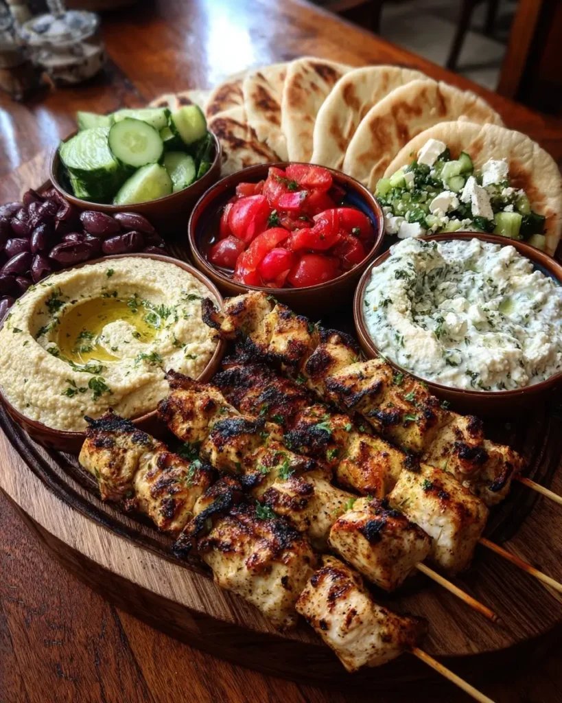 Mediterranean Chicken Skewers with Mezze Sides