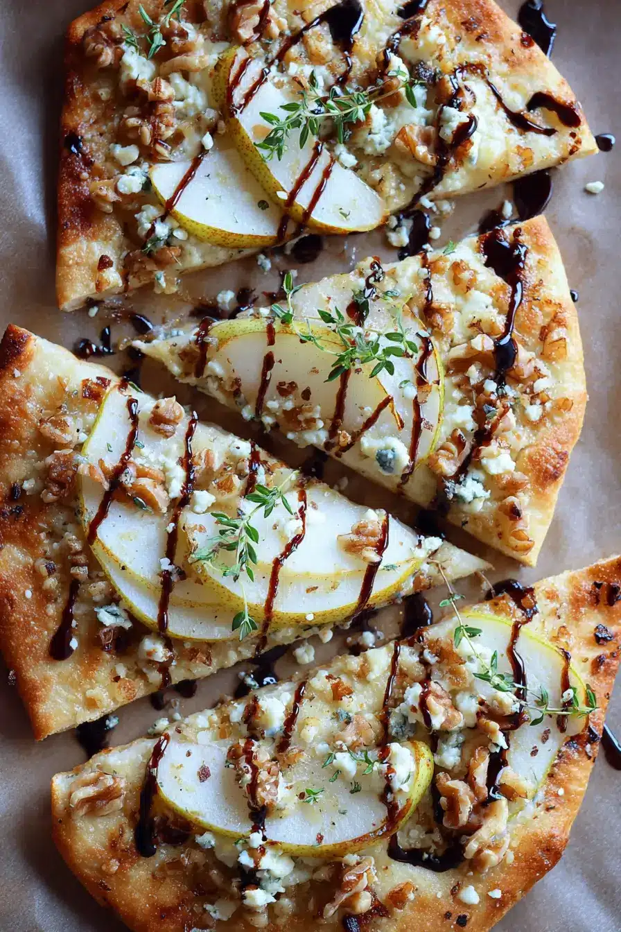 Pear & Blue Cheese Flatbread with Walnut-Honey Drizzle Recipe