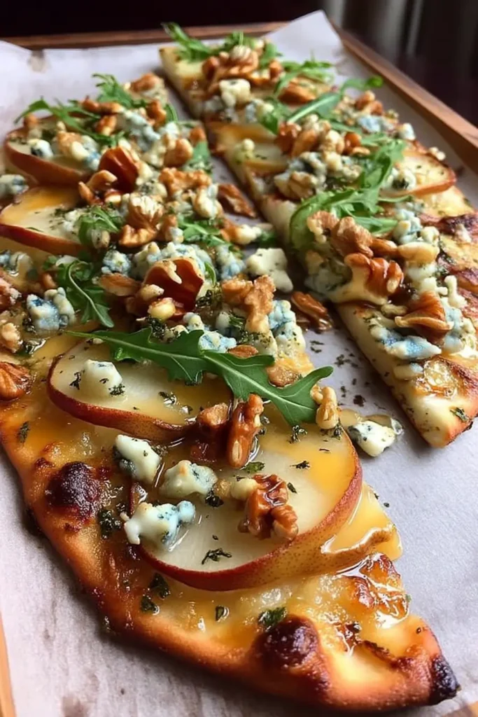 Pear & Blue Cheese Flatbread with Walnut-Honey Drizzle