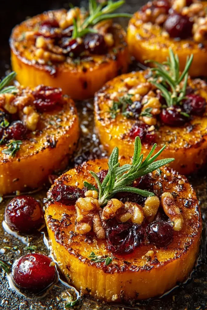 Roasted Butternut Squash Rounds with Honey & Cranberries