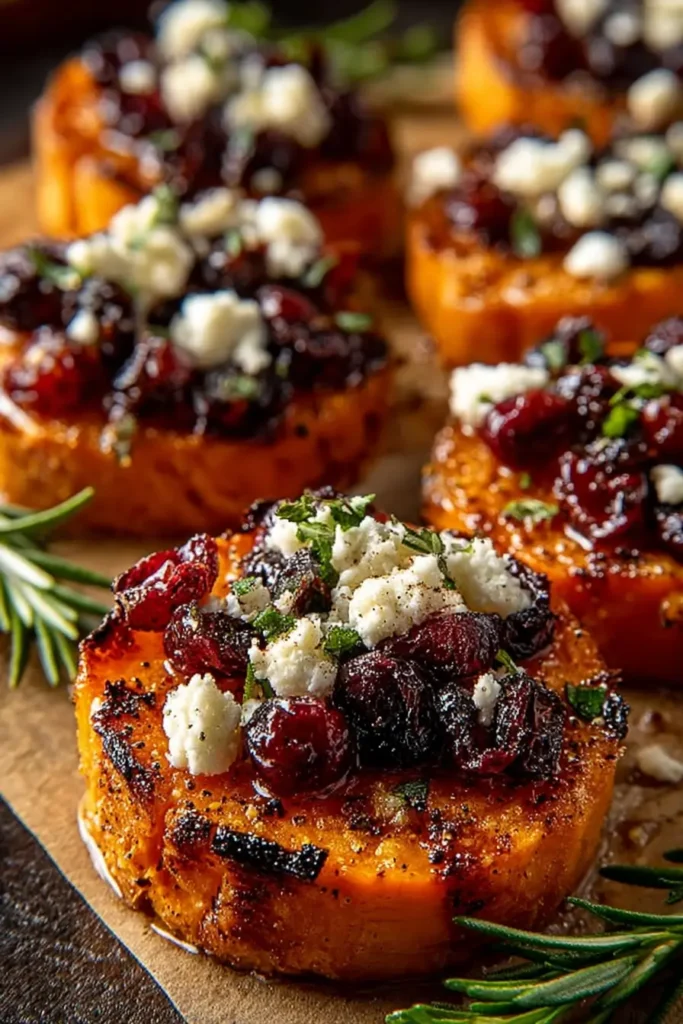 Roasted Sweet Potato Rounds with Honey & Cranberries