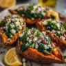 Best Stuffed sweet potatoes with spinach, feta & lemon-herb drizzle