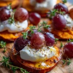 Easy Sweet Potato Rounds with Burrata, Honey & Roasted Grapes