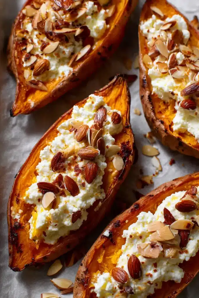 Best Sweet Potatoes Stuffed with Orange Zest Ricotta & Almonds