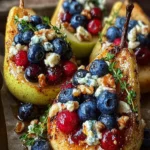 Baked Pears with Berries, Honey, Walnuts & Blue Cheese
