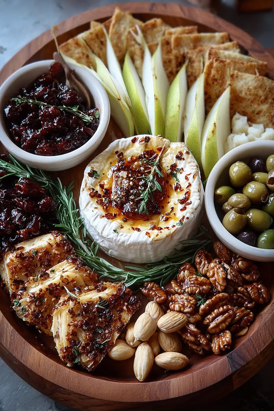 Baklava Mediterranean Brie & Pear Tapas Board with Hot Honey