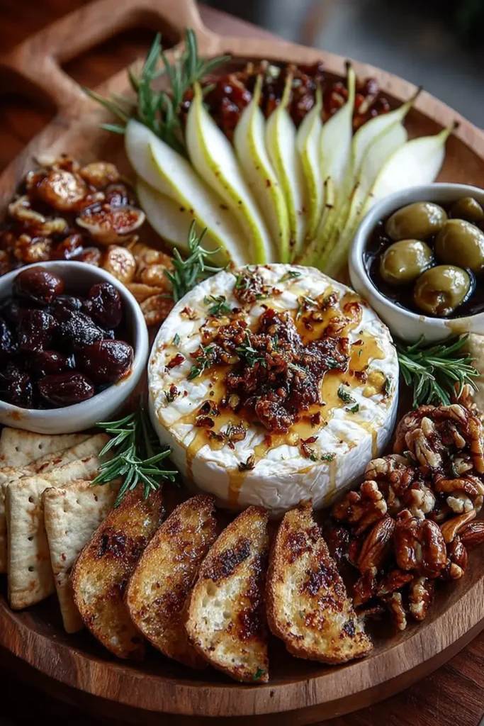 Baklava Mediterranean Brie & Pear Tapas Board with Hot Honey