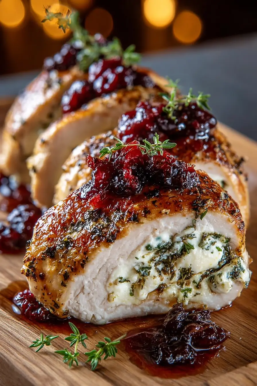 Burrata Stuffed Chicken Breasts with Cranberry Glaze