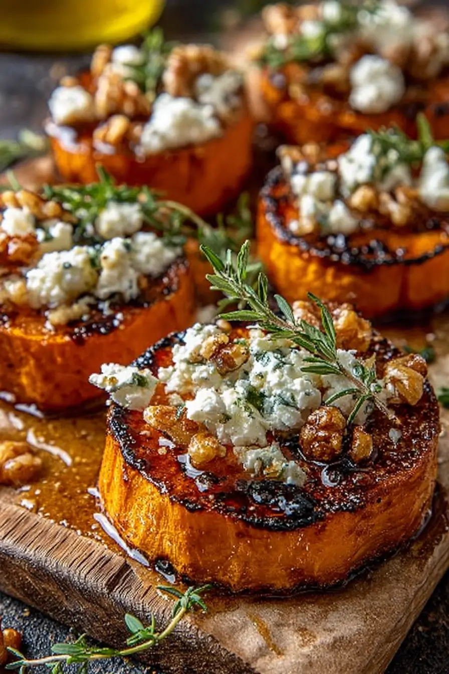 Caramelized Sweet Potatoes with Honey, Goat Cheese & Crunchy Walnuts