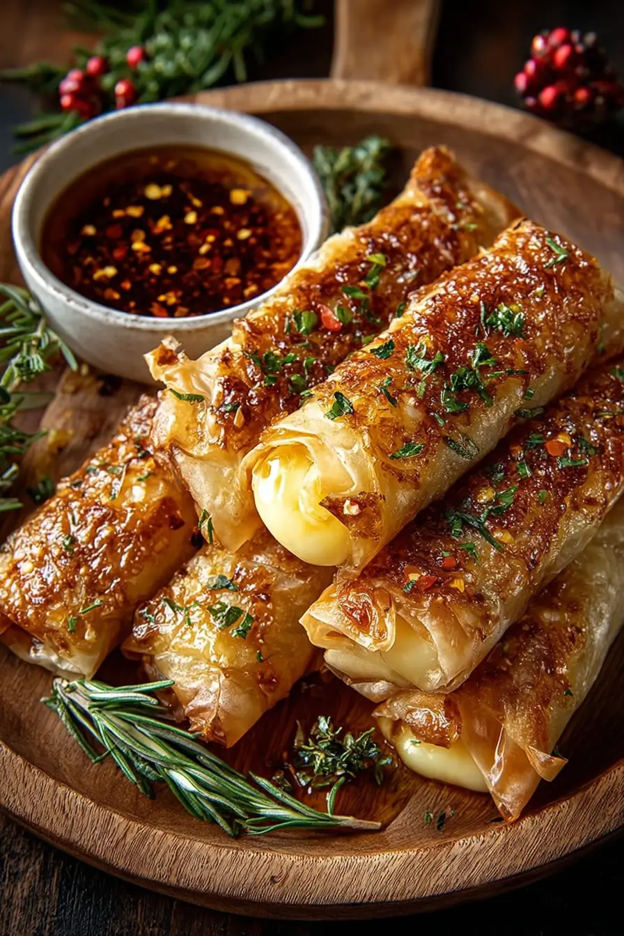 Crispy Baked Brie Wraps with Spicy Honey Drizzle