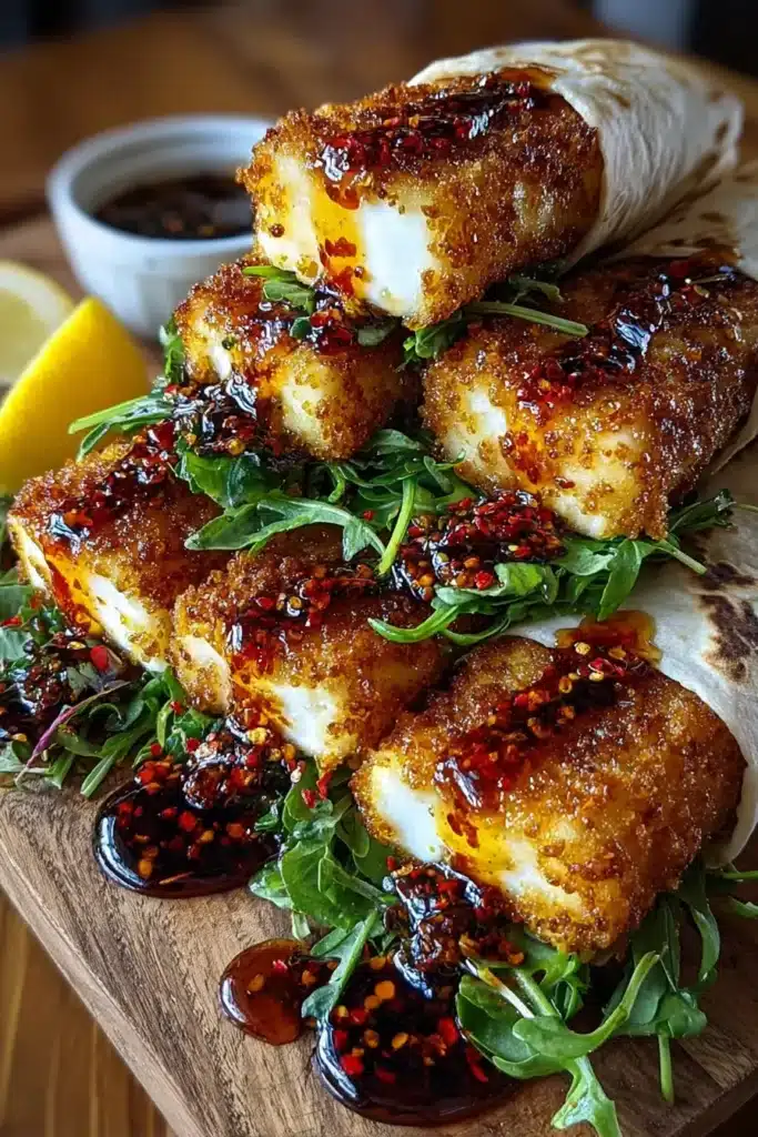 Crispy Baked Feta Wraps with Spicy Honey Drizzle