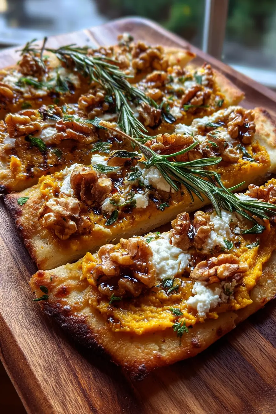 Crispy Flatbread with Pumpkin Purée, Ricotta & Spiced Walnuts
