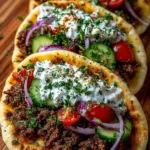Greek Beef Pita with Garlic Yogurt Sauce