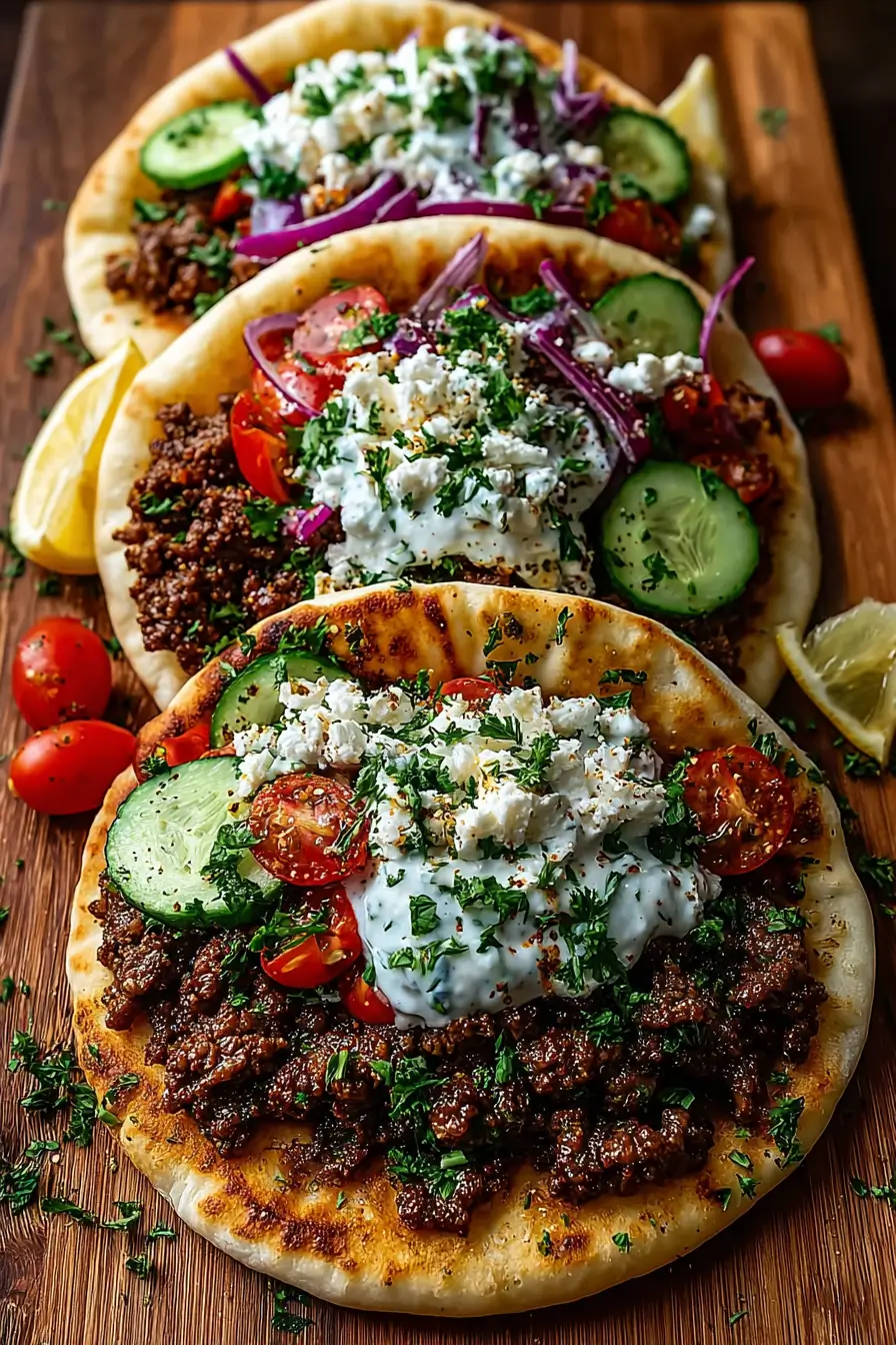 Greek Beef Pita with Garlic Yogurt Sauce