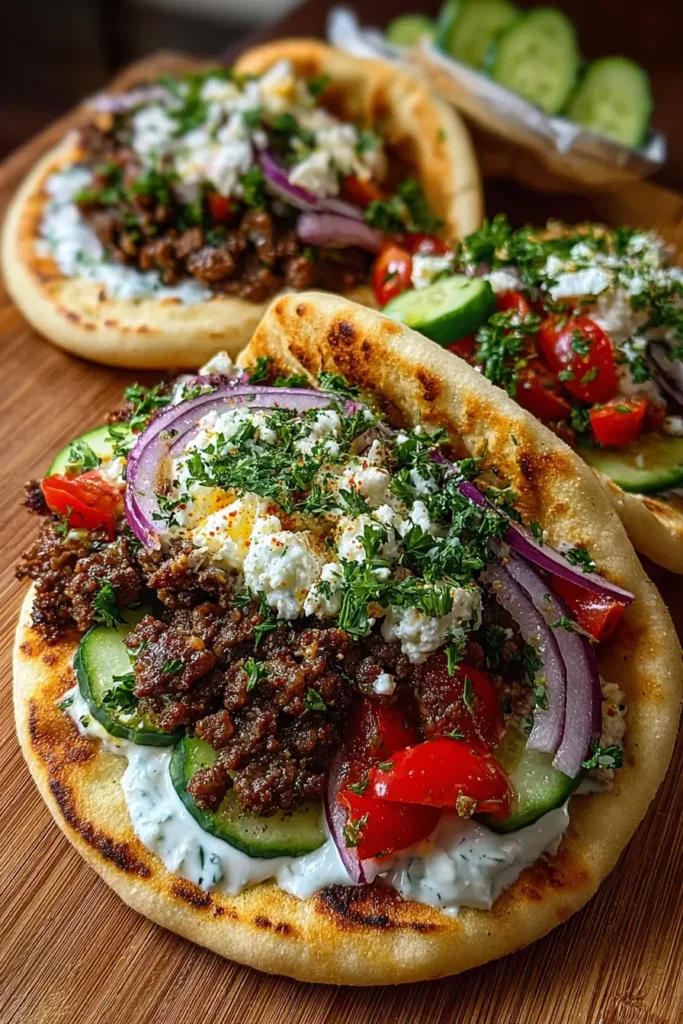 Greek Beef Pita with Garlic Yogurt Sauce