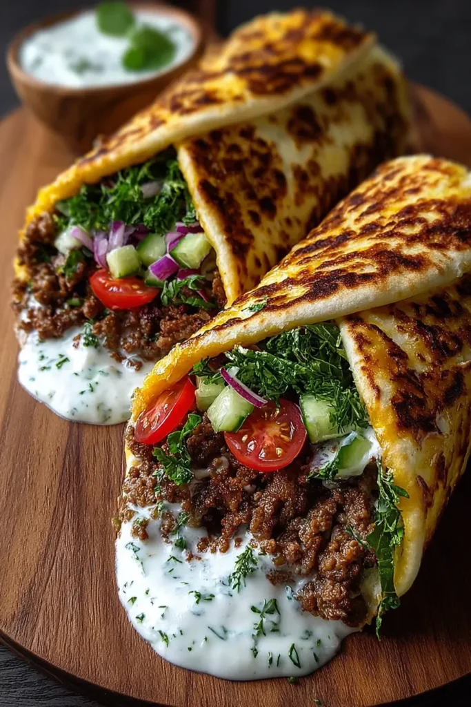 Greek Beef Wraps with Garlic Yogurt Sauce