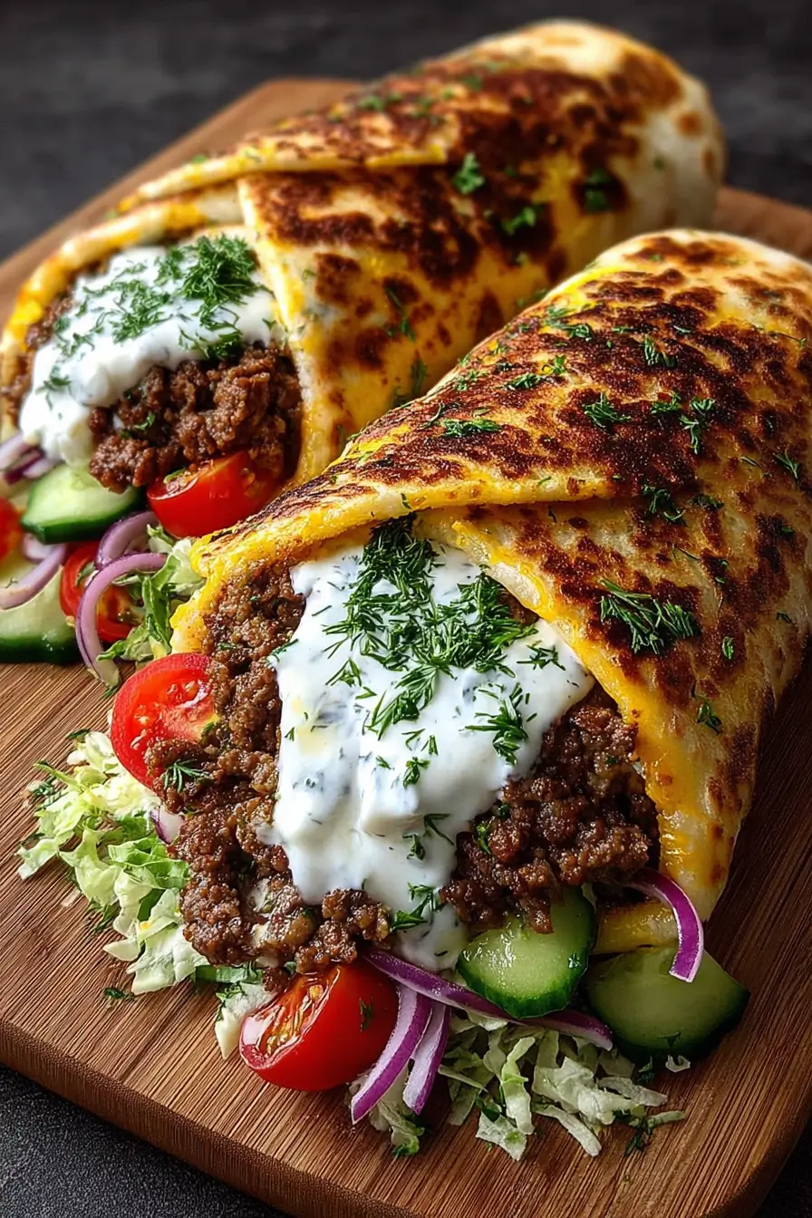 Greek Beef Wraps with Garlic Yogurt Sauce