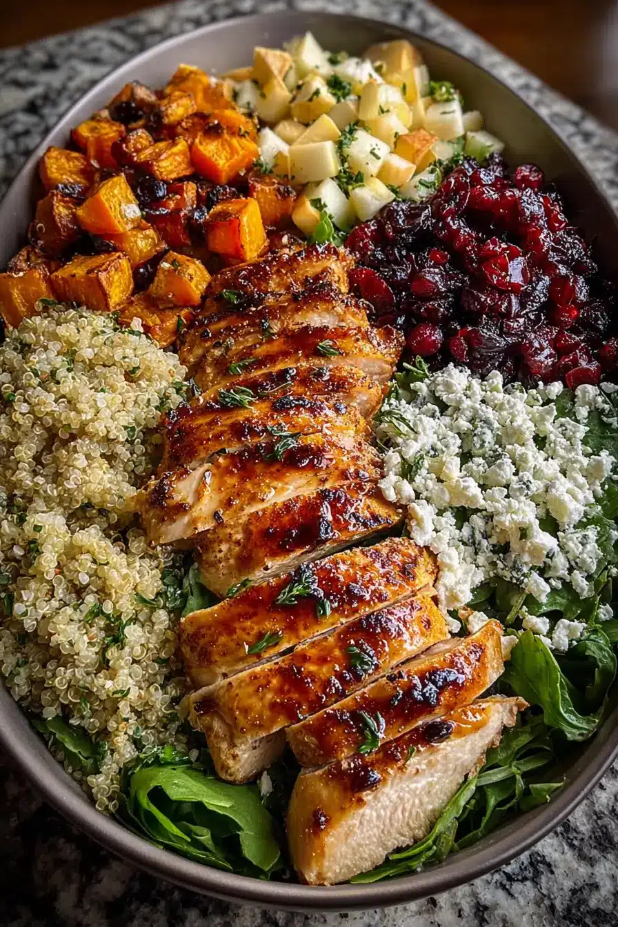 Greek Chicken Harvest Bowl with Cranberries & Feta