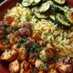 Hot Honey Chicken & Orzo Bowl with Roasted Zucchini