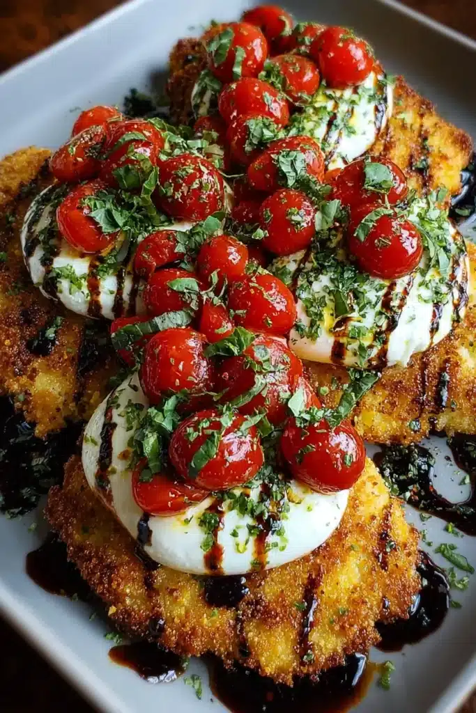 Italian Basil Chicken Cutlets with Tomato and Burrata Topping