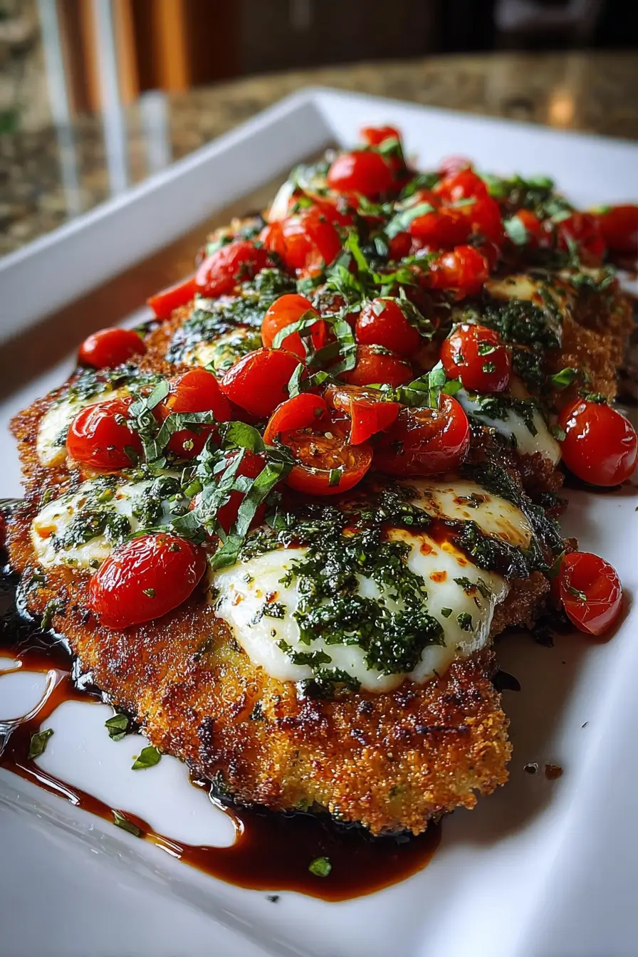 Italian Basil Chicken Cutlets with Tomato and Mozzarella Topping