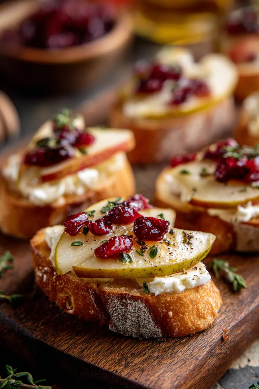 Best Pear Brie & Cranberry Crostini with Thyme Honey