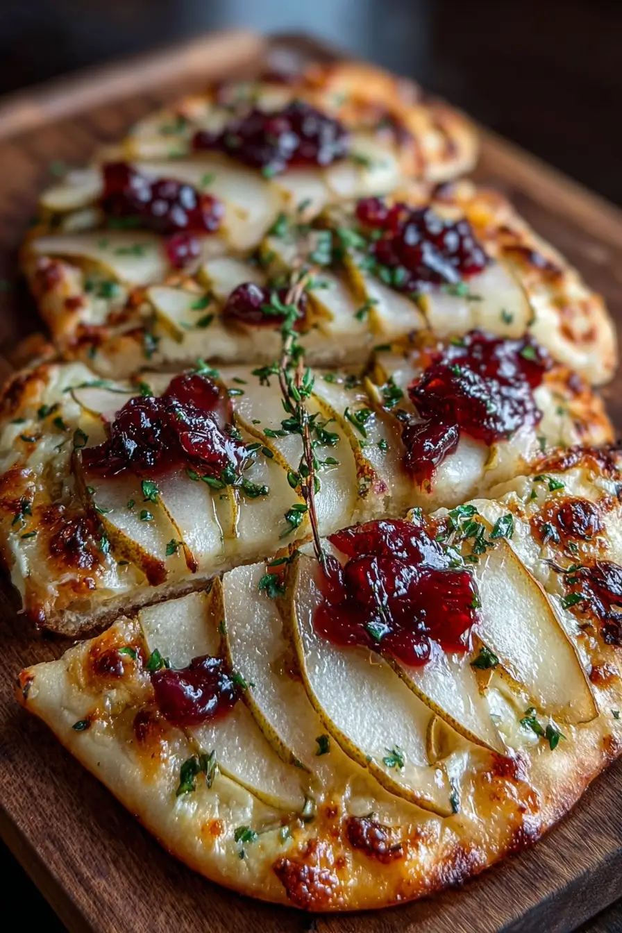 Pear, Brie, and Cranberry Flatbread with Thyme
