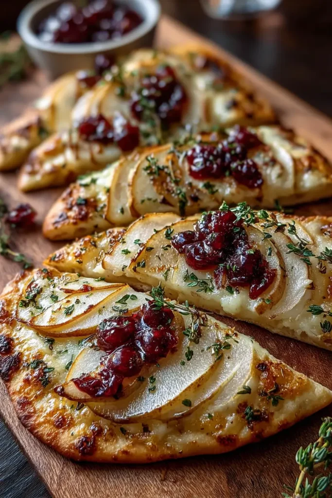 Pear, Brie, and Cranberry Flatbread with Thyme