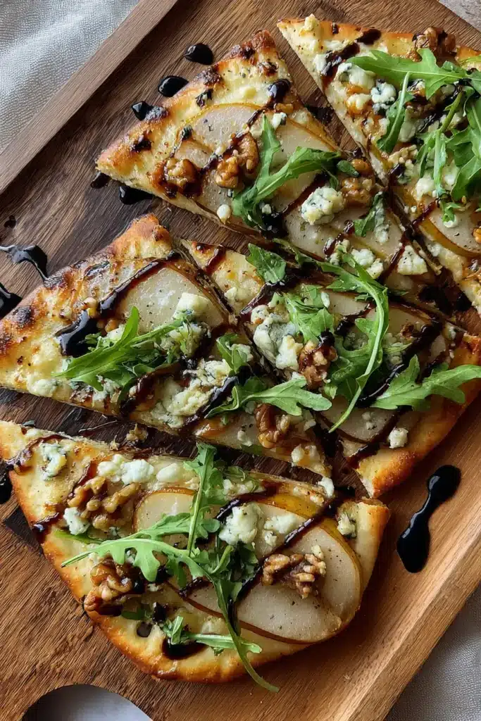 Pear Gorgonzola & Walnut Flatbread with Balsamic Glaze