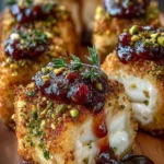 Pistachio Crusted Brie Bites with Cranberry Honey Glaze