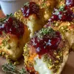 Pistachio Crusted Brie Bites with Raspberry Honey Glaze