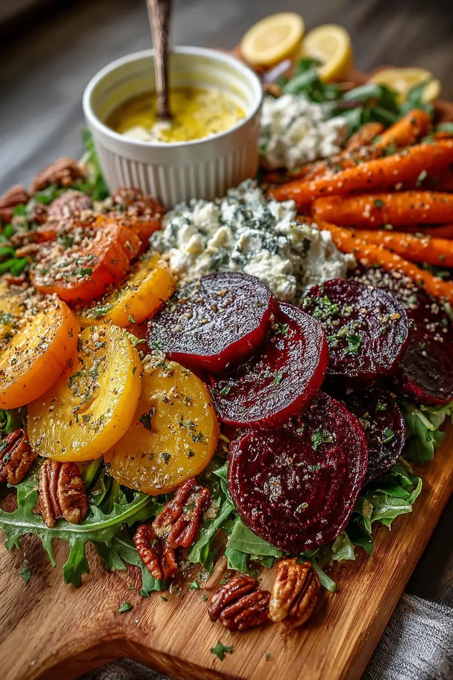 Roasted Beet and Carrot Salad with Feta and Yogurt Dressing
