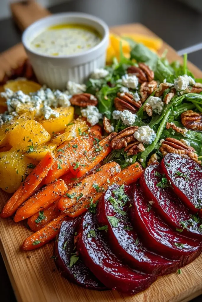 Roasted Beet and Carrot Salad with Feta and Yogurt Dressing