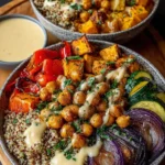 Roasted Veggie & Chickpea Bowls with Maple Dijon Tahini Dressing