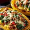 Stuffed Spaghetti Squash with Italian Sausage, Spinach, Apples & Pepper Jack Cheese